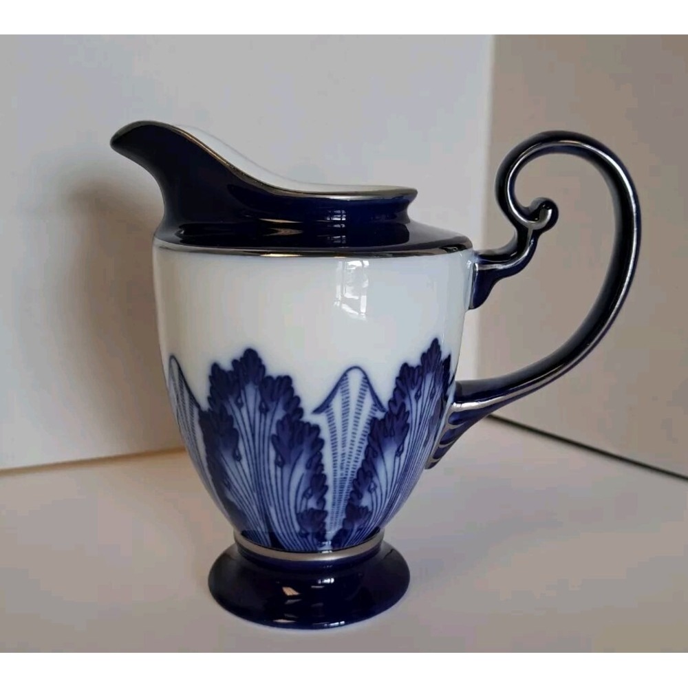 Vintage 98‎ Bombay Porcelain Cobalt Blue&white Creamer 5.5" tall New.  2 - Picture 2 of 6